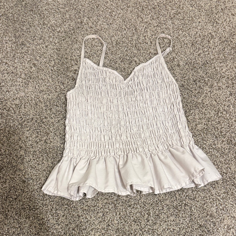 H&M White Smocked Camisole with Ruffle Hem